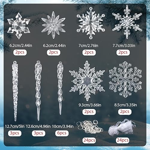 Miniatura 4 de Juego de adornos de cristal para árbol de Navidad, 24 piezas de adornos colgantes de acrílico transparente para árbol de Navidad, invierno, país de