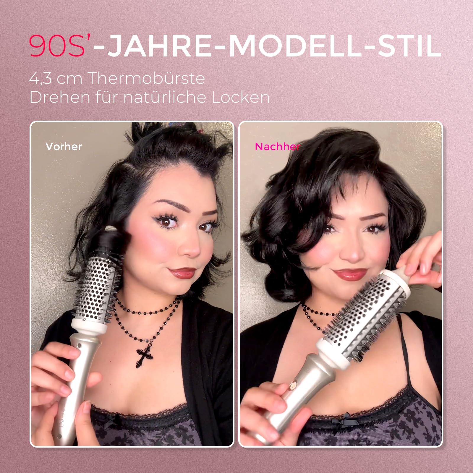 TYMO STYLUX Thermobürste 43mm - Thermal Brush Lockenbürste Styler für natürliche Locken und Blowout, Hot Brush Heiße Rundbürste zum Glätten und Volumen für Lange und Kurze Haar, EU Stecker, Gold