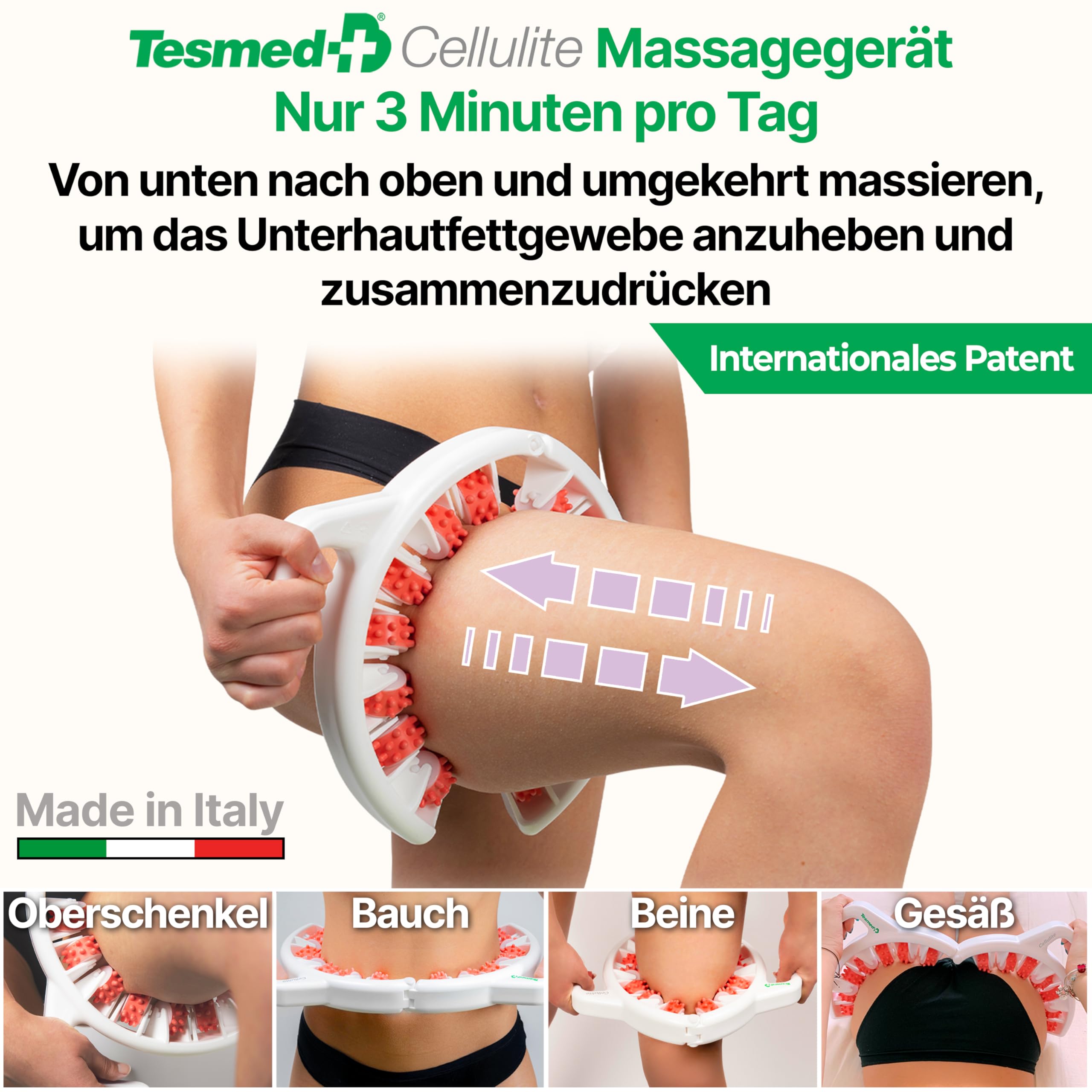 TESMED Anti-Cellulite Massagegerät Manuell Patentiert Roller für Oberschenkel Gesäß Hautstraffung Made in Italy