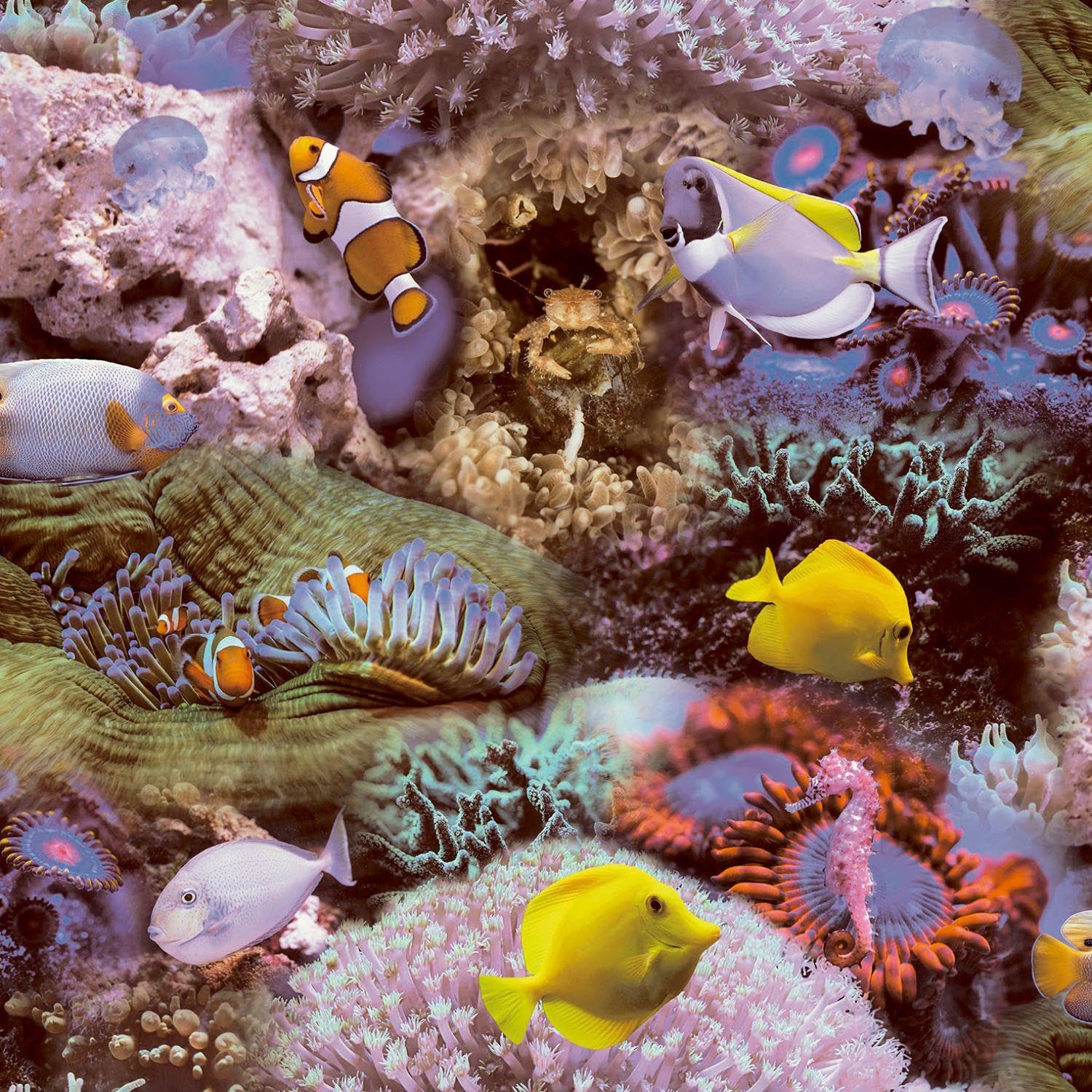 Yöl Coral/Light Tropical Fish Wallpaper - Ocean Underwater Reef - Sea Horse Tangs Clownfish - Photo Realistic Feature Wall - Paste The Wall Vinyl