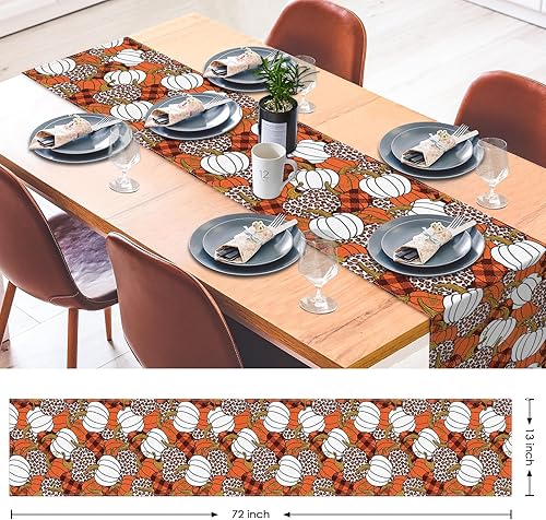 Miniatura 3 de Camino de mesa de calabaza, leopardo, otoño, Halloween, Acción de Gracias, naranja, blanco y negro, caminos de mesa para cocina, decoración de mesa