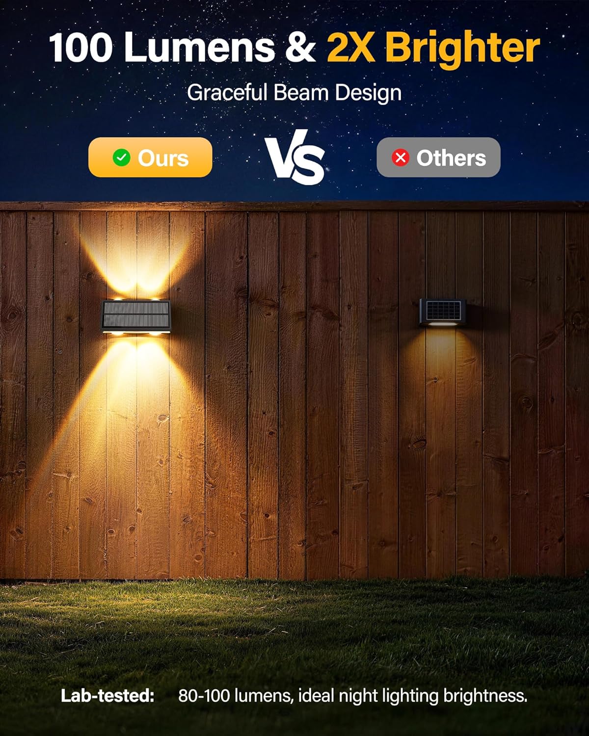 Solar Fence Lights Outdoor, 16 Pack 100LM Fence Lights Solar Powered Waterproof, 9 Color Modes, Up & Down LED Focused Beam, 12H Dusk to Dawn Glow for Pool/Patio/Wall/Backyard - Black