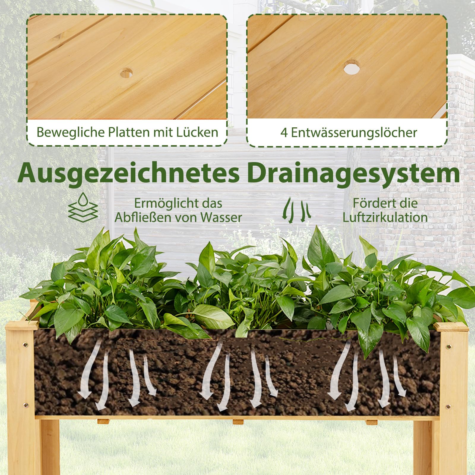 COSTWAY Verhoogd bloembed tuinbed hout 240 x 60 x 25 cm plantenbak voor Groenten bloemen kruiden vruchten bloembak kruidenbed plantenbed voor achtertuin gazon