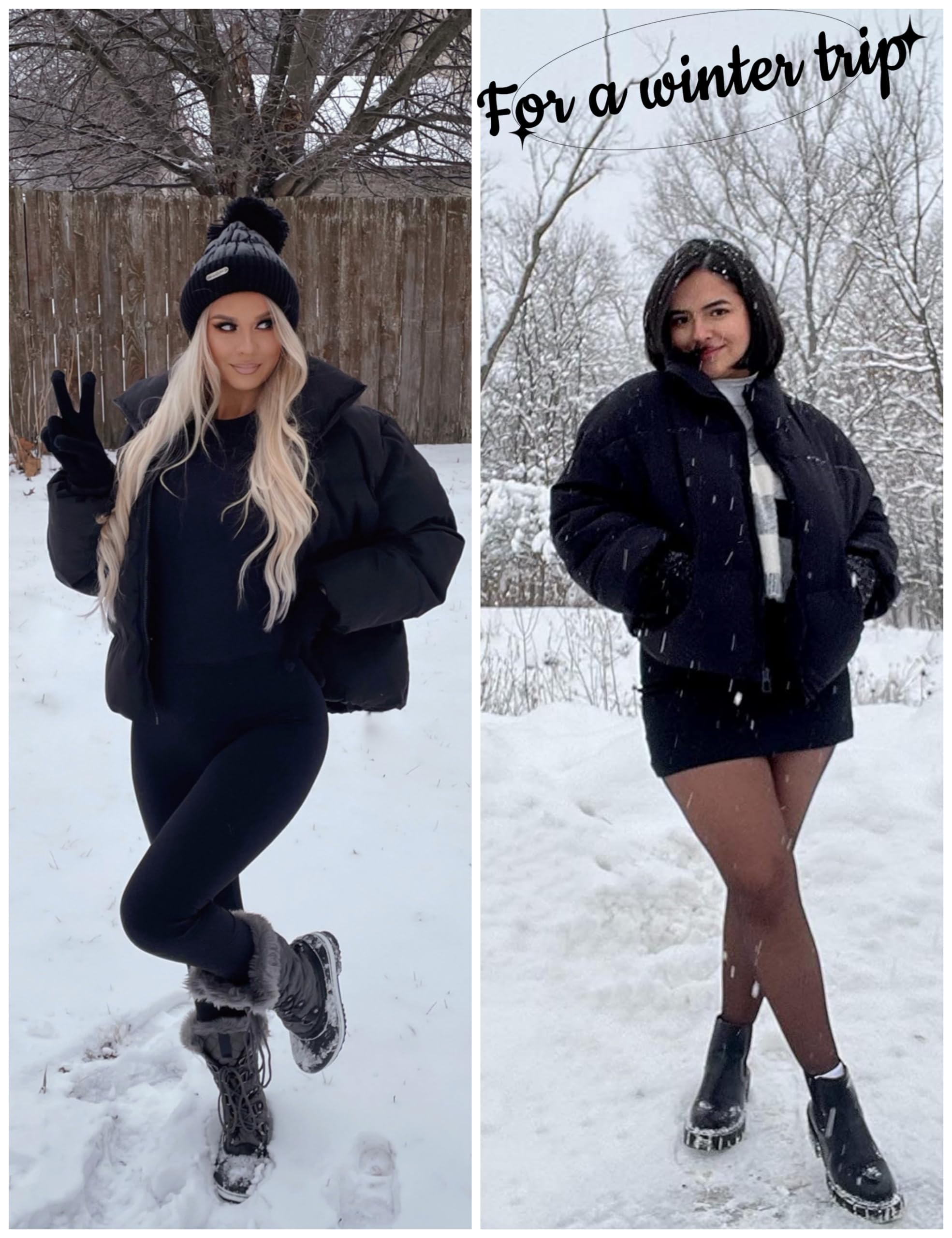 Lianlive Womens Cropped Puffer Jacket Oversized Black Short Puffy Winter Coat