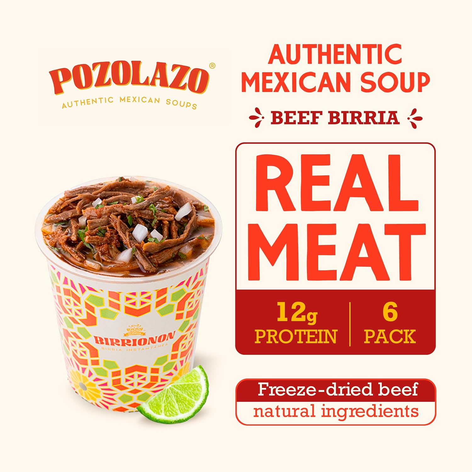 POZOLAZO | Birria Mexican Beef Stew 6-Pack - Freeze-Dried - Authentic Mexican Flavor with Real Tender Beef, Chiles & Traditional Seasoning - Ready in Minutes - Mexican Food