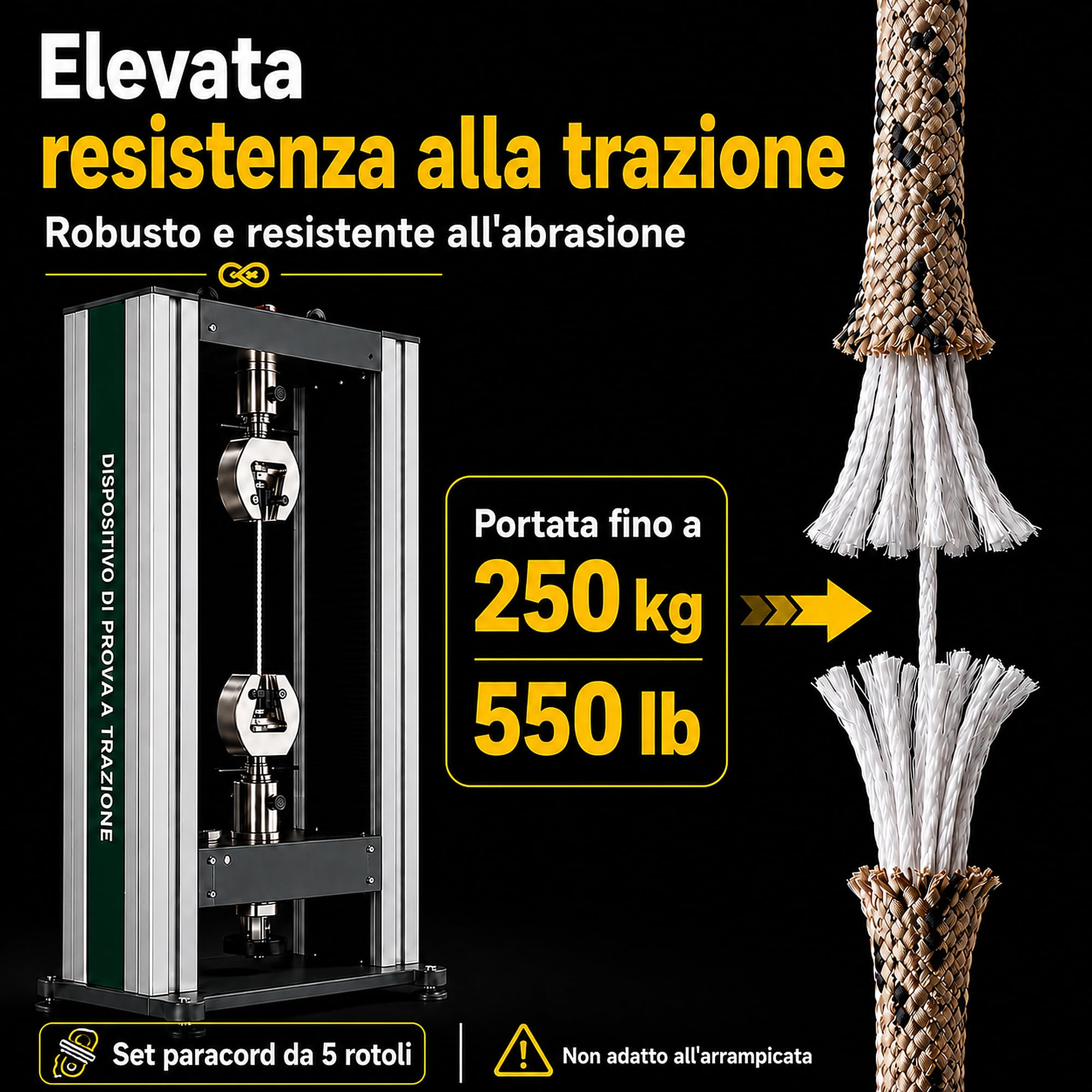 Paracord 50M 4mm 250kg Carico di Rottura 7 Fili Centrali 100% Nylon per Sopravvivenza Campeggio Escursionismo 5 Colori