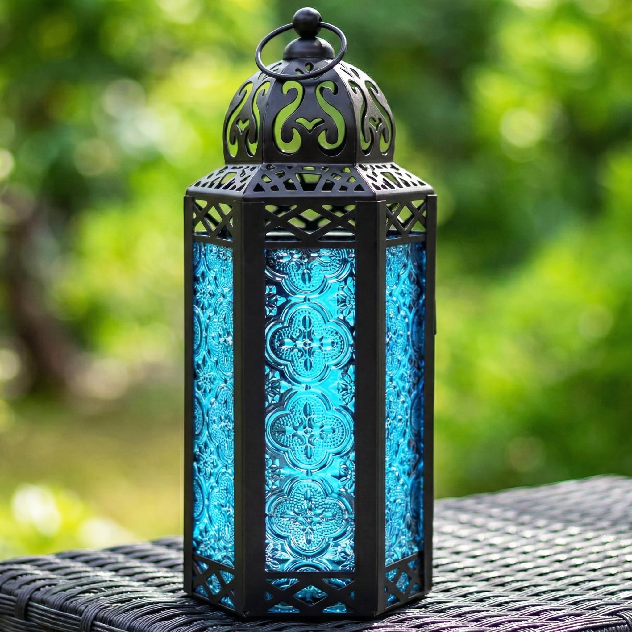 Vela Lanterns Decorative Indoor Moroccan Candle Holder, Blue, M