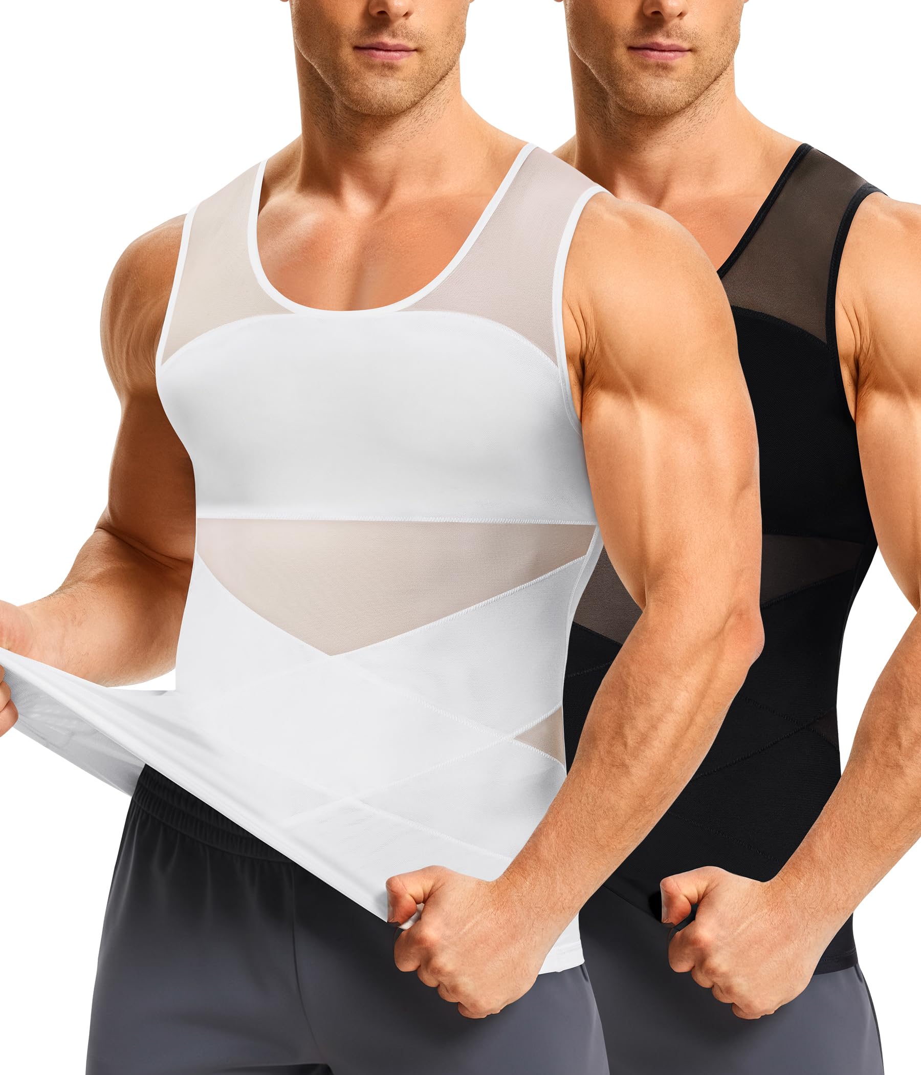 KUMAYES 2 Pack Camisa de compresión Hombre Camiseta Reductora Invisible