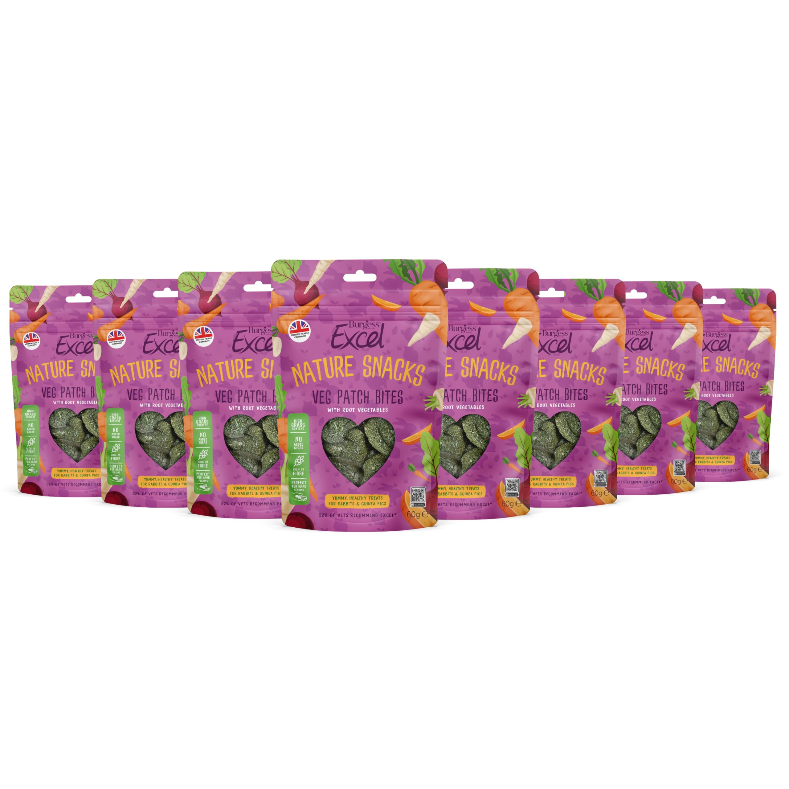 Burgess Excel Veg Patch Bites Rabbit & Guinea Pig Treats - 480g - Rabbit & Guinea Pig Baked Treats Made with Root Vegetables - High Fibre, Small Animal Snacks (Pack of 8)