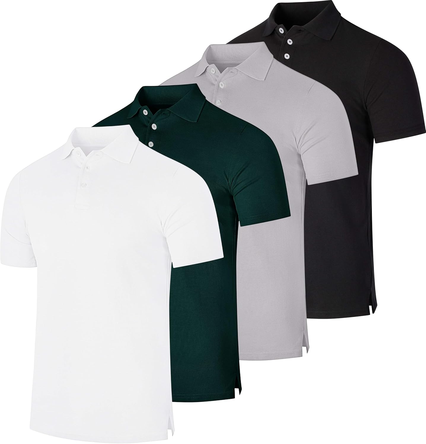 Real Essentials 4-Pack Men's Cotton Pique Polo Shirts - Short Sleeve Golf Casual Performance Shirts, Big & Tall Sizes