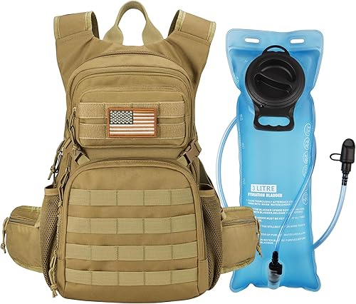 Vista 11 de CVLIFE Mochila táctica de hidratación con vejiga de agua de TPU de 3 L, mochila de senderismo de 22 L para hombres y mujeres, mochila de agua Molle