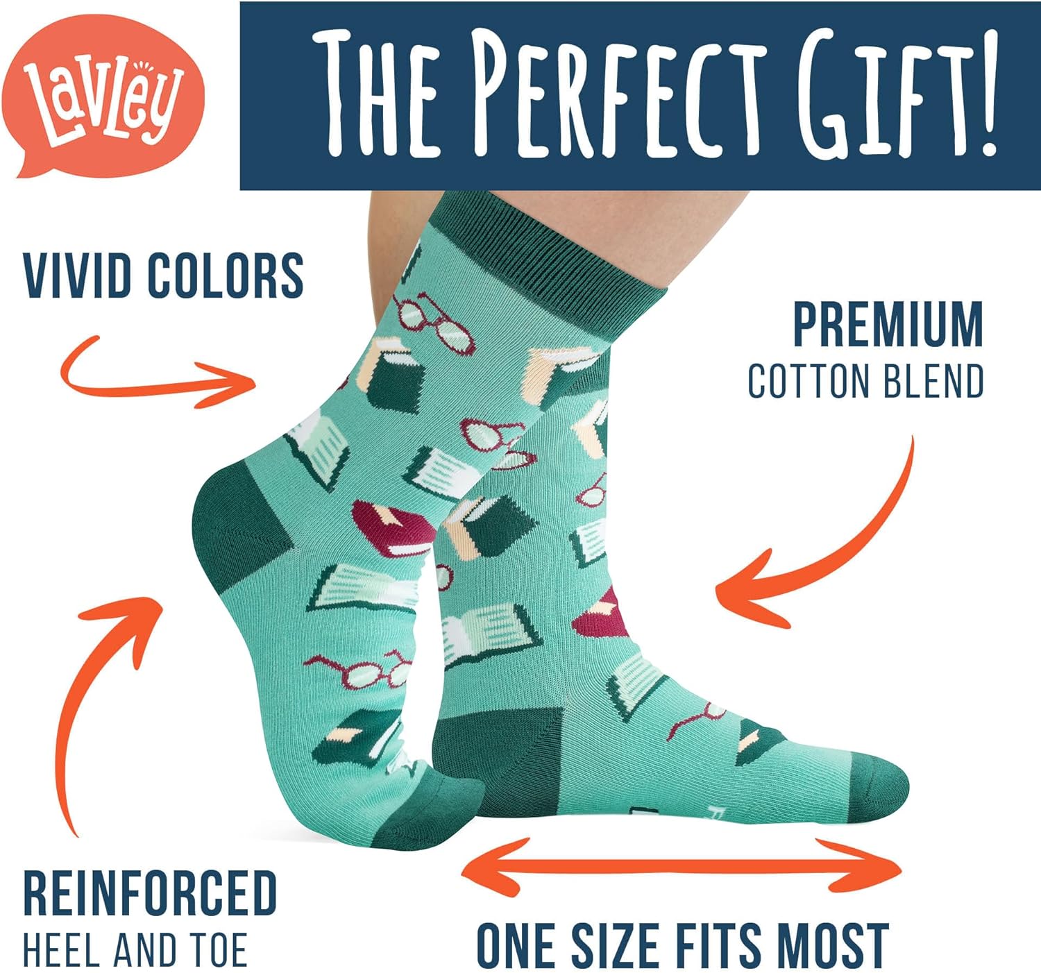 Lavley Book and Reading Socks - Cozy Funny Socks for Men and Women, Great Gift for Book Lover or Fun Everyday Wear - Image 4