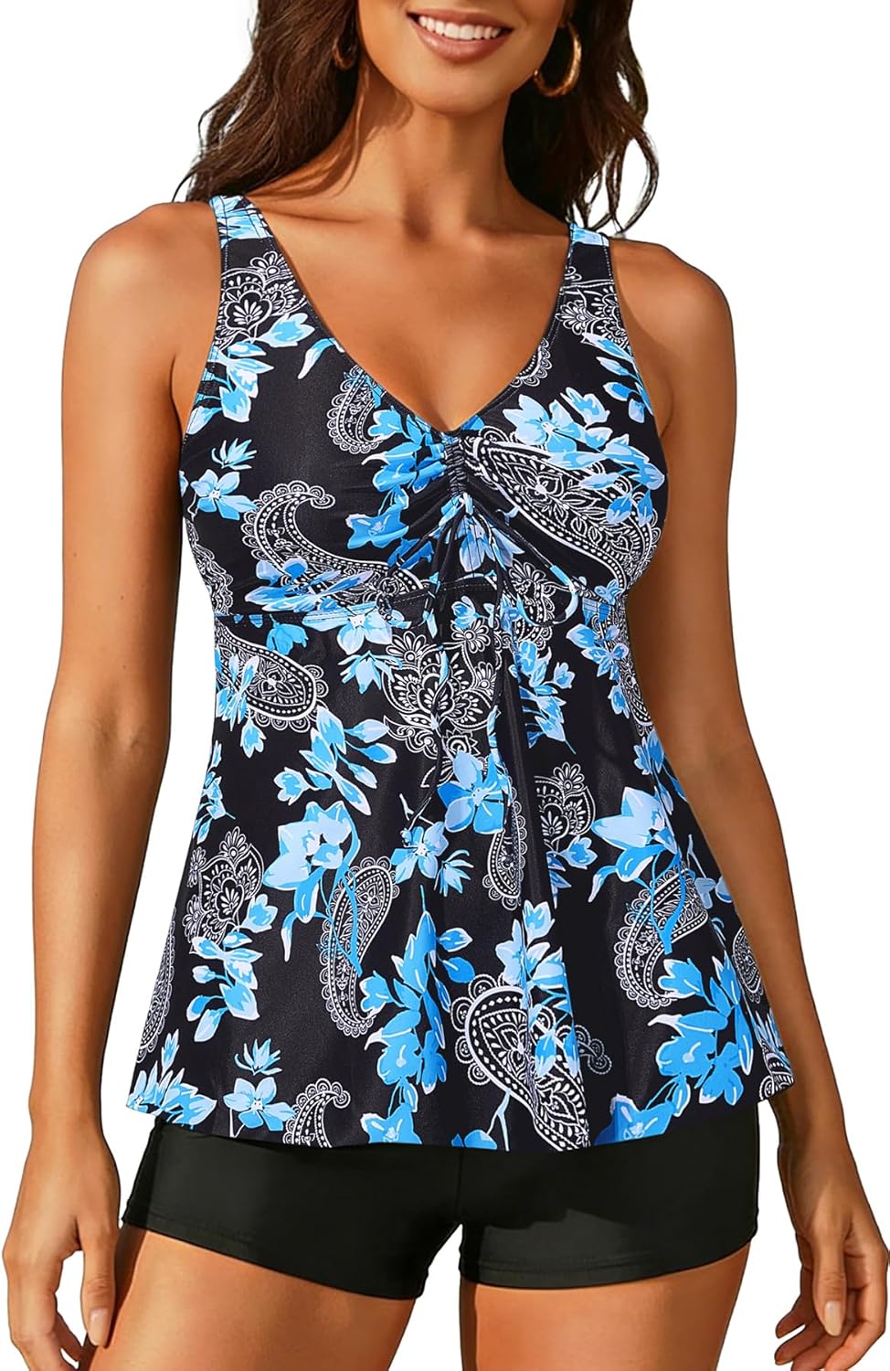 Holipick Two Piece Tankini Swimsuits for Women Tummy Control Bathing Suits Flowy Tankini Top with Boy Shorts