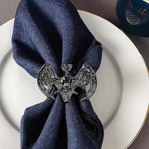 Miniatura 7 de Juego de 6 servilleteros de metal, servilleteros de Halloween para cena, banquete de fiesta de vacaciones, decoración de mesa de buffet (murciélago)