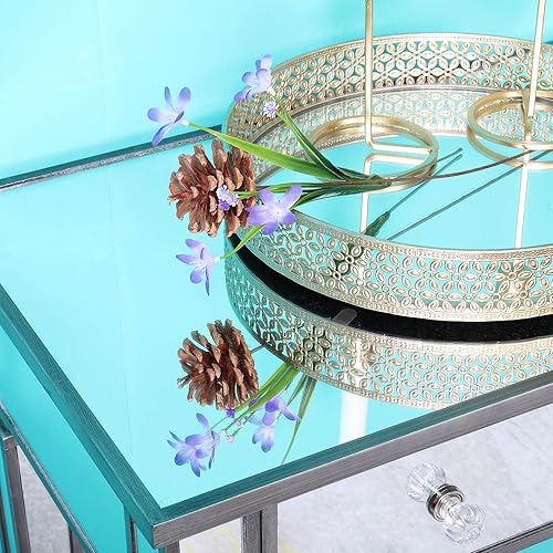 Miniatura 7 de Henf Mesa de consola con espejo, mesa de tocador de maquillaje, mesa de entrada plateada de 3 cajones para mujeres y niñas, entrada, hogar, oficina,