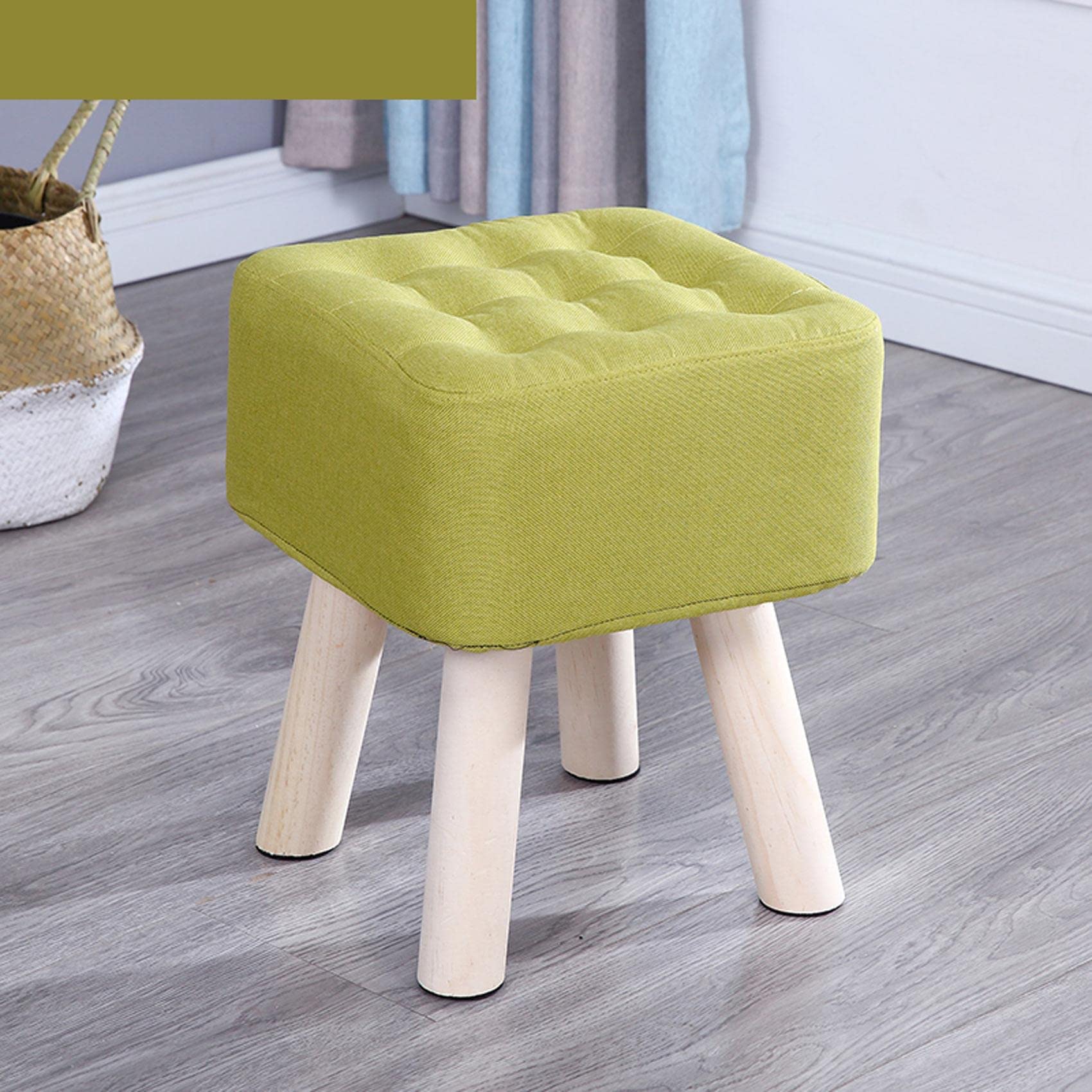 Pouf repose-pieds en bois et coton lin LUNEZY, l'élégance durable