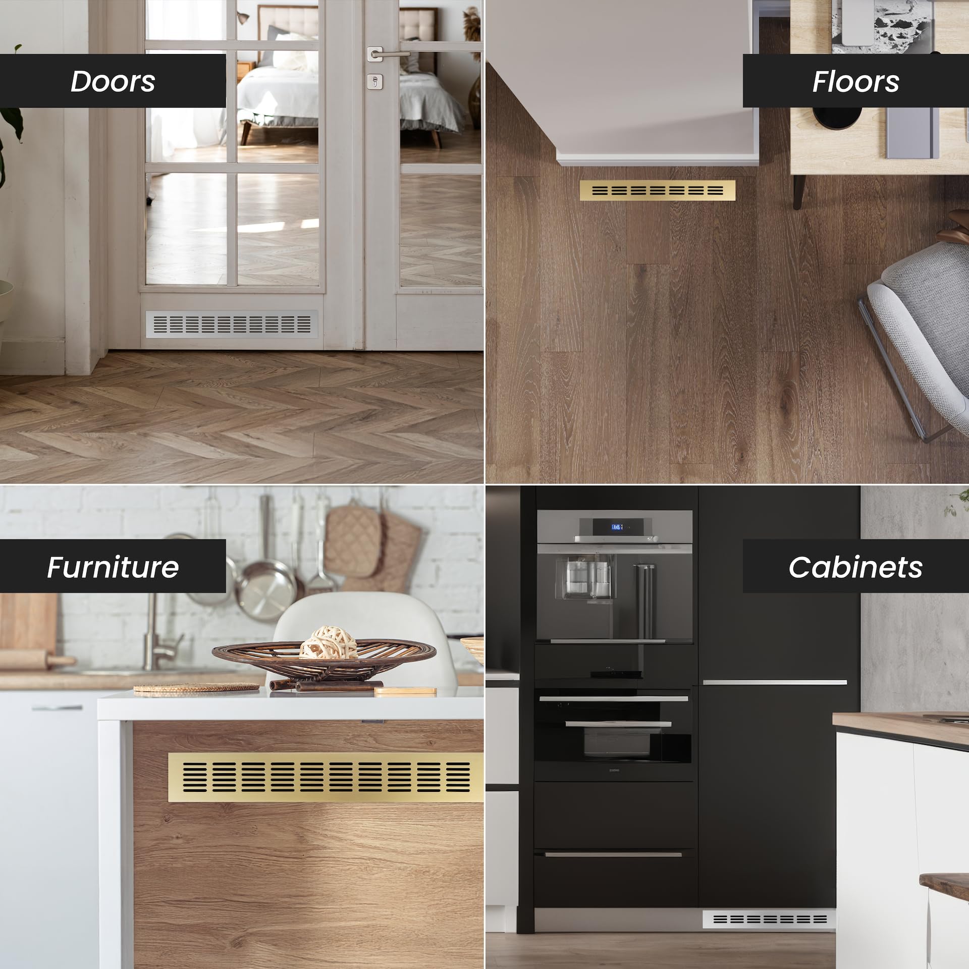 Repa Market Ventilation Grille Silver 400 x 100mm (Frame Size), Aluminum Air Vent Cover for Kitchen Plinth Cabinet, Door - Image 3