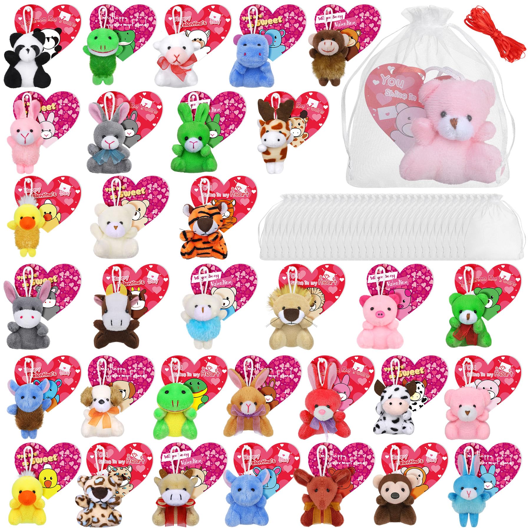 Fovths 32 Packs Valentines Day Mini Stuffed Animal With Heart