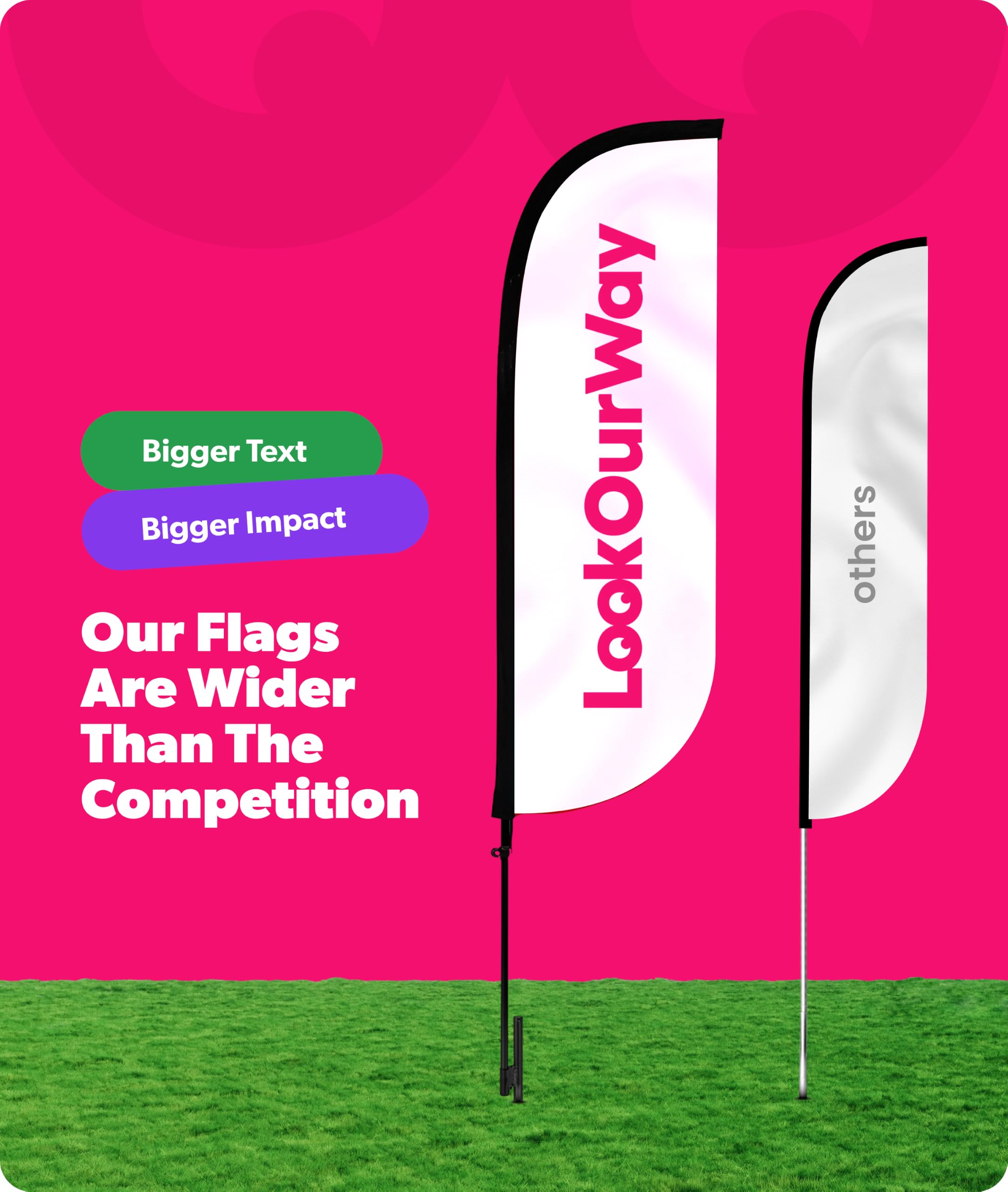 LookOurWay 152 cm große Federflagge mit großer Eröffnung für geschäftliche Werbung, 3er-Pack: Enthält 3 Bannerflaggen, 3 Aluminium-Fiberglas-Stangen-Sets und 3 Erdspieße (jetzt offen, rot/gelb)