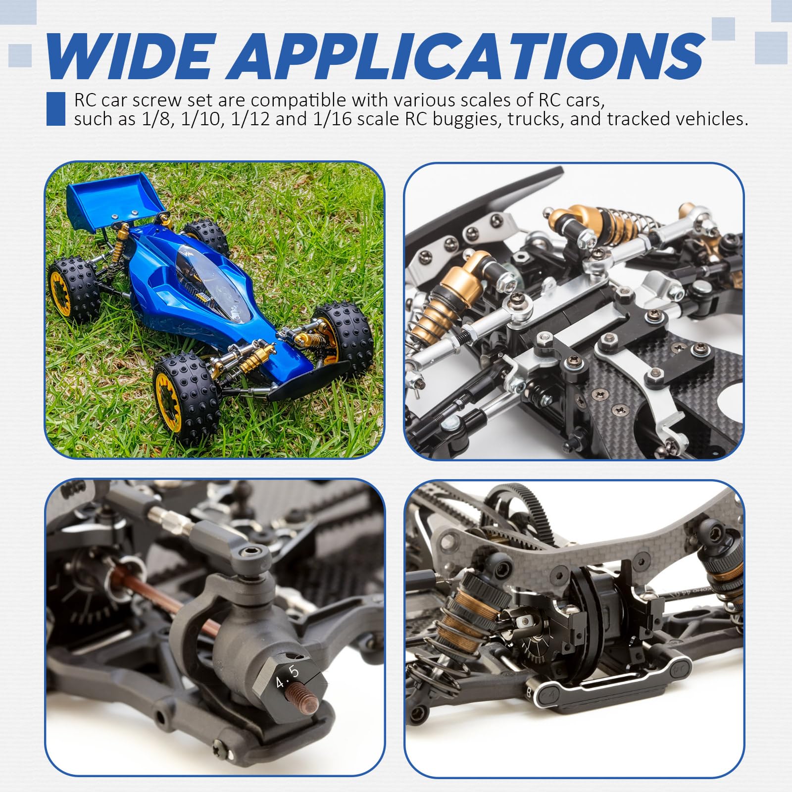 Glarks Kit di 502 Pezzi Viti Universali RC Assortimento di Viti con Testa a Esagono Incassato e Set di Attrezzi Hardware Elementi di Fissaggio compatibili con Traxxas Axial Redcat HPI Arrma Losi Scala