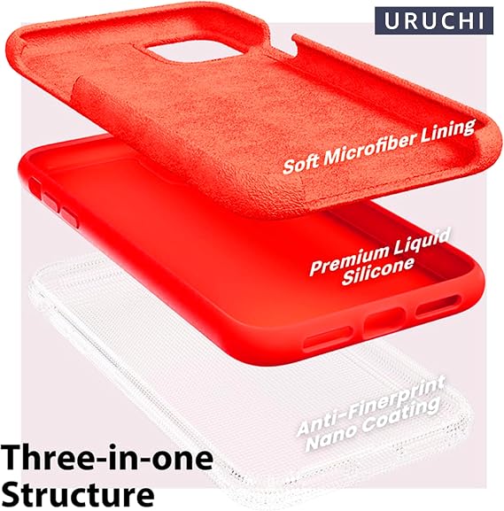 Compatible with Apple iPhone 11 Case 6.1, Uruchi Thin Liquid Silicone 3 Layer Fully Coated Soft Gel Rubber Case Cover 6.1 inch, Scarlet Red