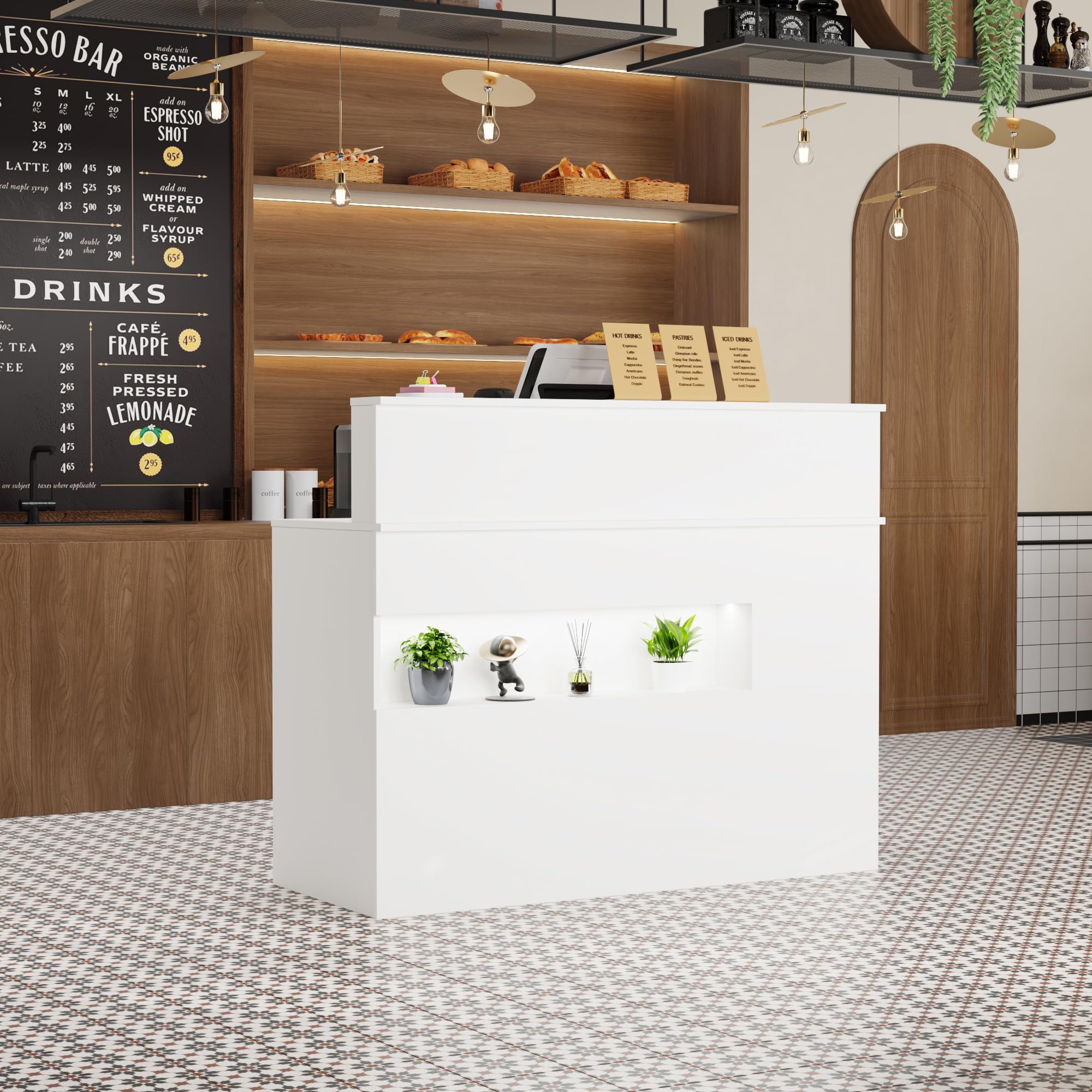 Mueble recepción, Mostrador de recepción, Mostrador de Tienda, Mostrador de Venta, con cajón para Teclado, Mueble de recepción, Blanco, MDF, 100cm X 120 cm X 50 cm