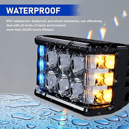 Miniatura 8 de 2 luces LED blancas DRL de 4 pulgadas, disparador lateral con luz estroboscópica parpadeante amarilla y azul, cubos LED intermitentes de doble
