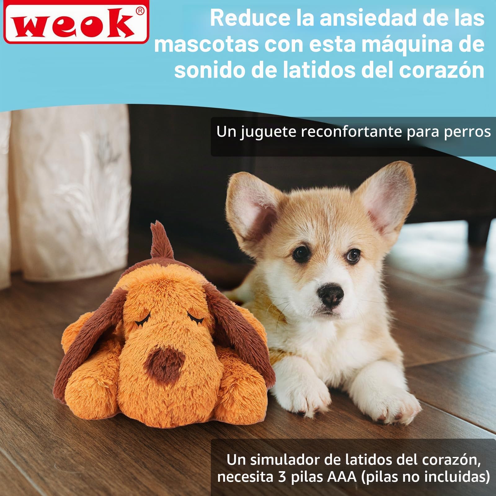 WEOK Juguete de latido del corazón para cachorros, juguete para aliviar la ansiedad por separación, latido del corazón de cachorro, juguete de peluche calmante para la ansiedad y el comportamiento