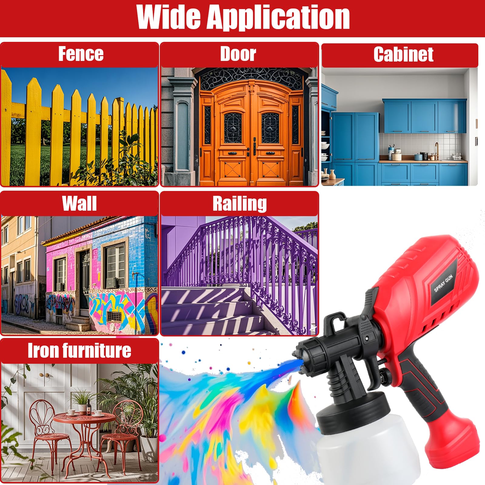 Pistola pulverizadora eléctrica de pintura, pistola de pintura de alta eficiencia de 700 W, con capacidad de 1200 ml y 4 tamaños de boquilla, caudal ajustable para ahorrar pintura, ideal para reformas