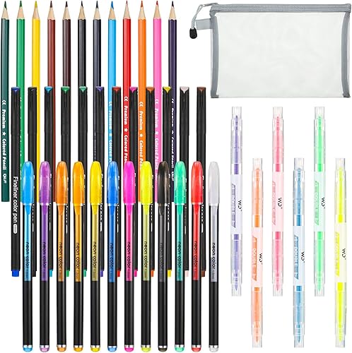 Kit de 43 piezas de suministros para planificador de diario bíblico, marcadores de punta fina de colores, lápices de colores, bolígrafos con