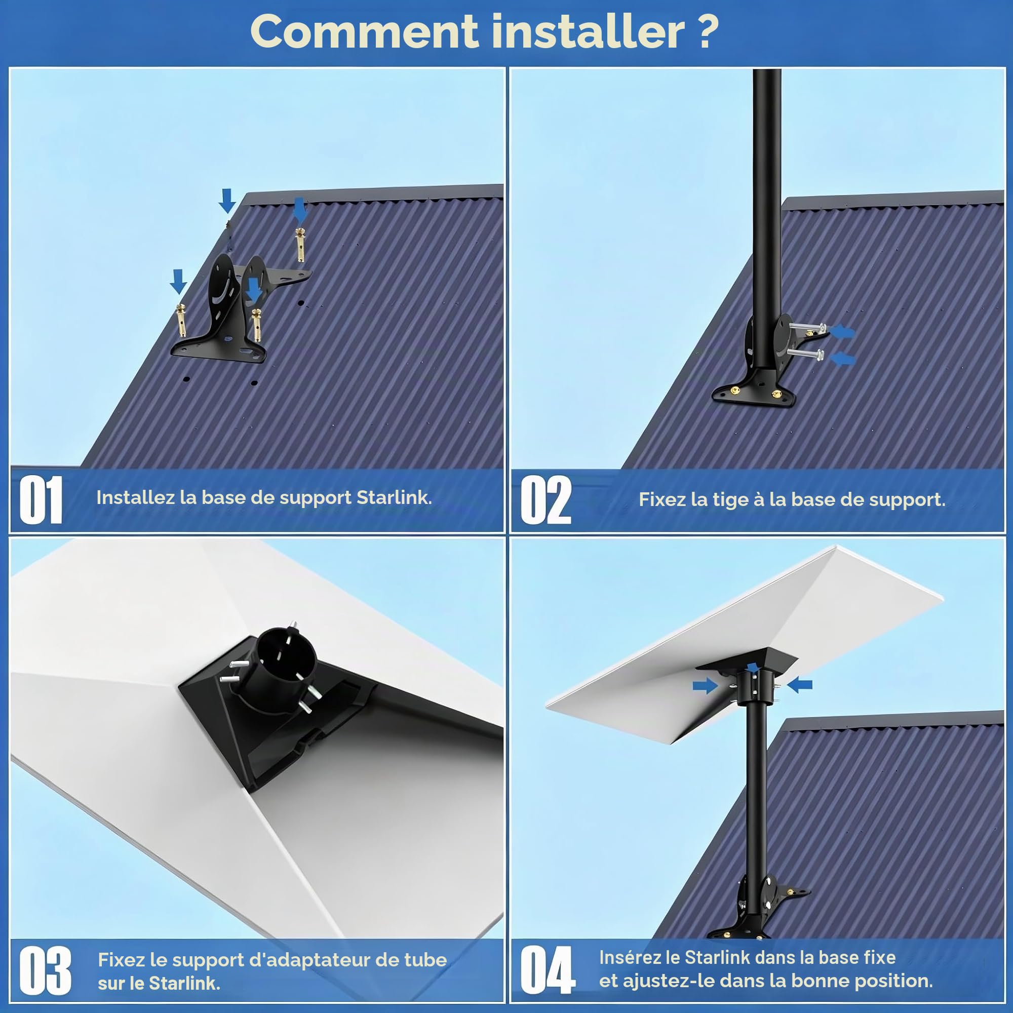 Support Starlink Gen 3 – I-THERA-U Fixation Starlink V3 Réglable Starlink Long Support Mural Starlink Gen 3 Adaptateur de Roue Heavy Duty Pivot Support de Toit