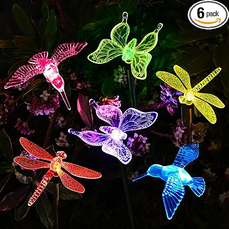 SOLPEX Solar Garden Lights, 6 Pack Solar Butterfly Lights Yard Decorations, Multi-Color Changing LED Solar Light Stakes, Solar Yard Lights for Garden, Patio & Lawn, Solar Bird Lights