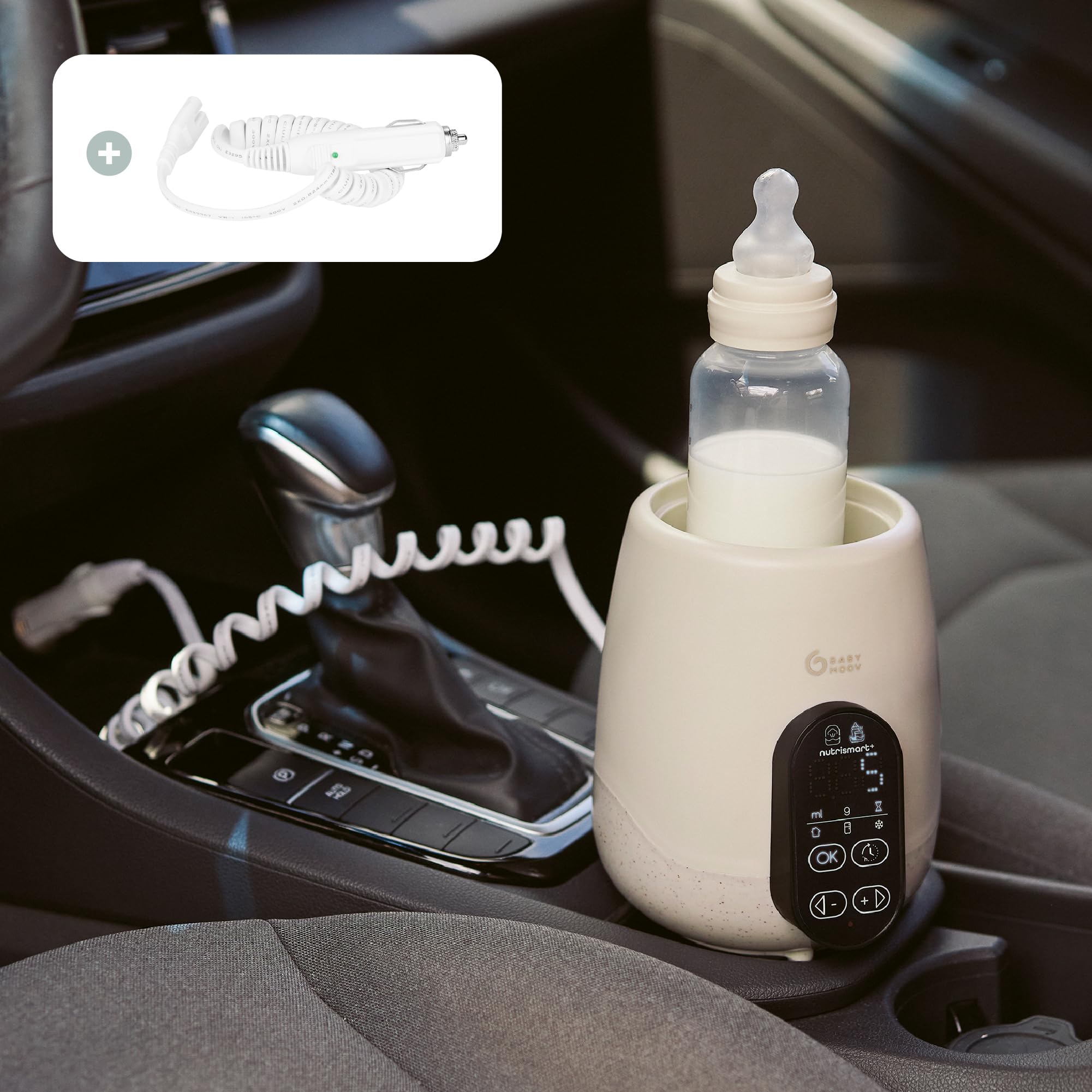 Babymoov Scaldabiberon e sterilizzatore NutriSmart(+) - Portatile - Casa e auto - Adattatore, cestello e coperchio inclusi - Riscaldamento programmabile - Funzione di mantenimento del calore per 1 ora