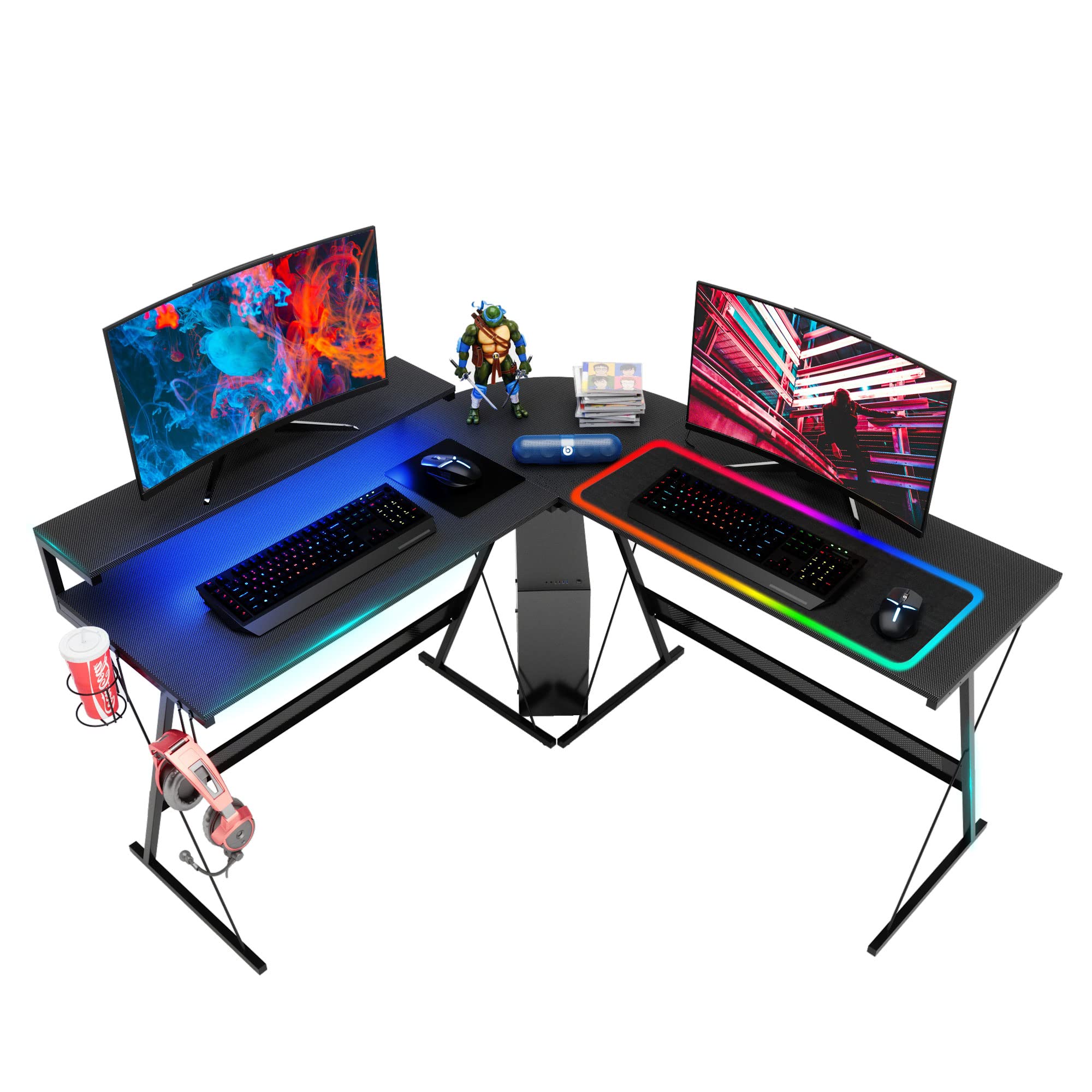Buy Bestier Gaming Desk 55 Inch L Shaped Computer Desk with LED 36