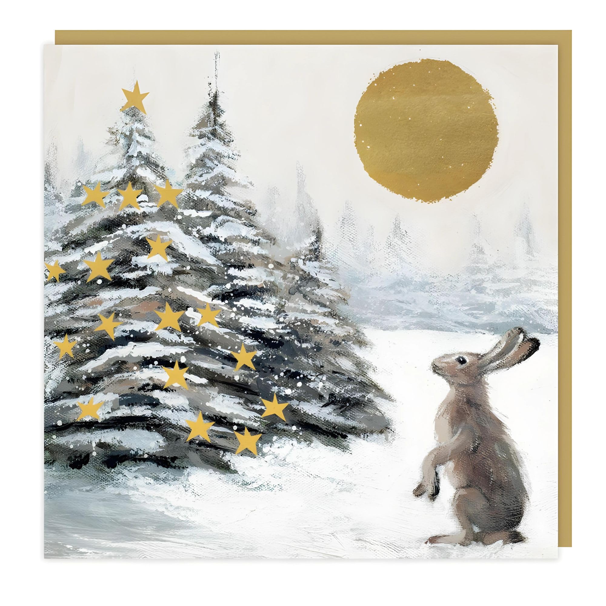 Art Beat Charity Christmas Cards - Pack of 6 - Hare and Moon Artistic Design and Special Finish - Eco-Friendly Multipack with Envelopes