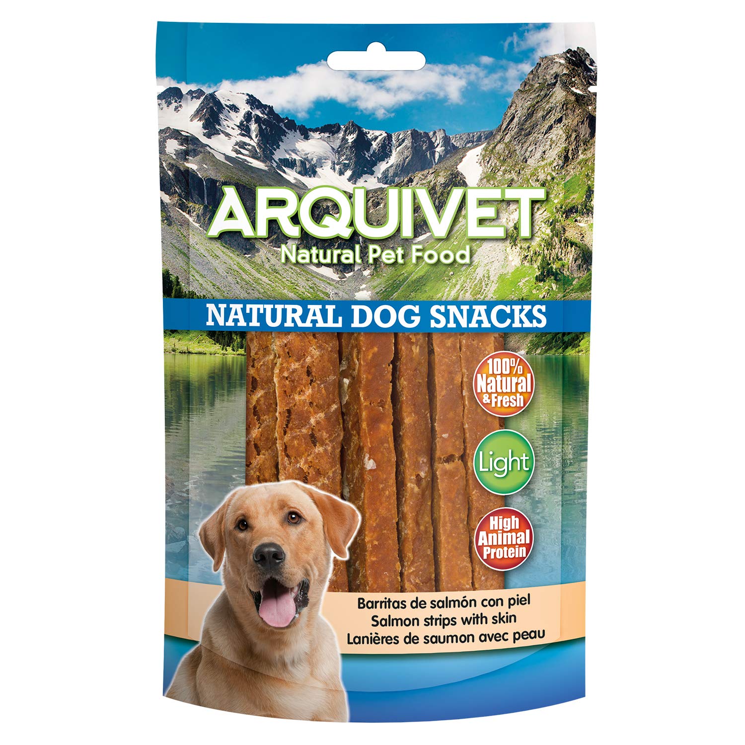 Arquivet Barritas de salmón con piel - Snacks naturales para perros - Chuches para perros - Golosinas para perros - Alimentación y comida para perros - Snacks caninos - 100 g