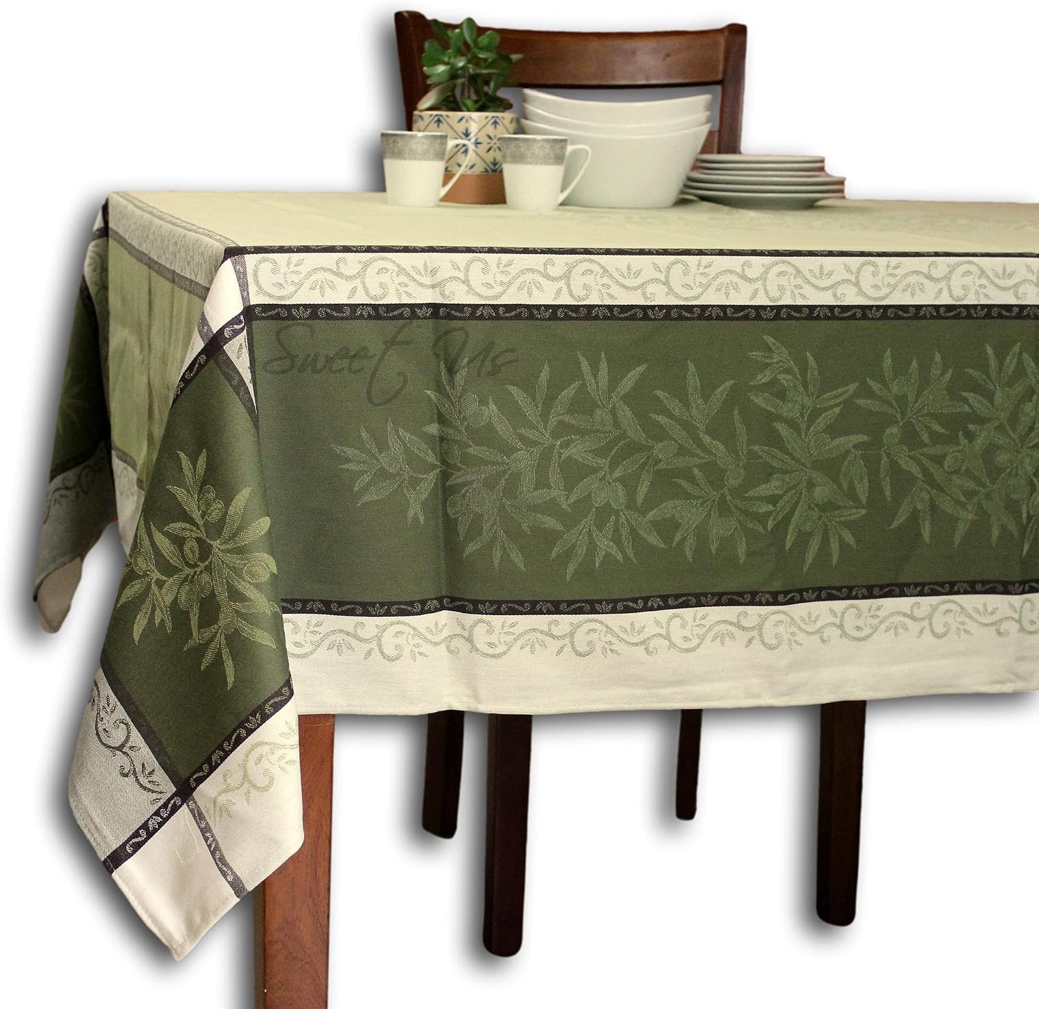 Olive Yellow Teflon-Coated Jacquard Tablecloth - Bleu d'Olive