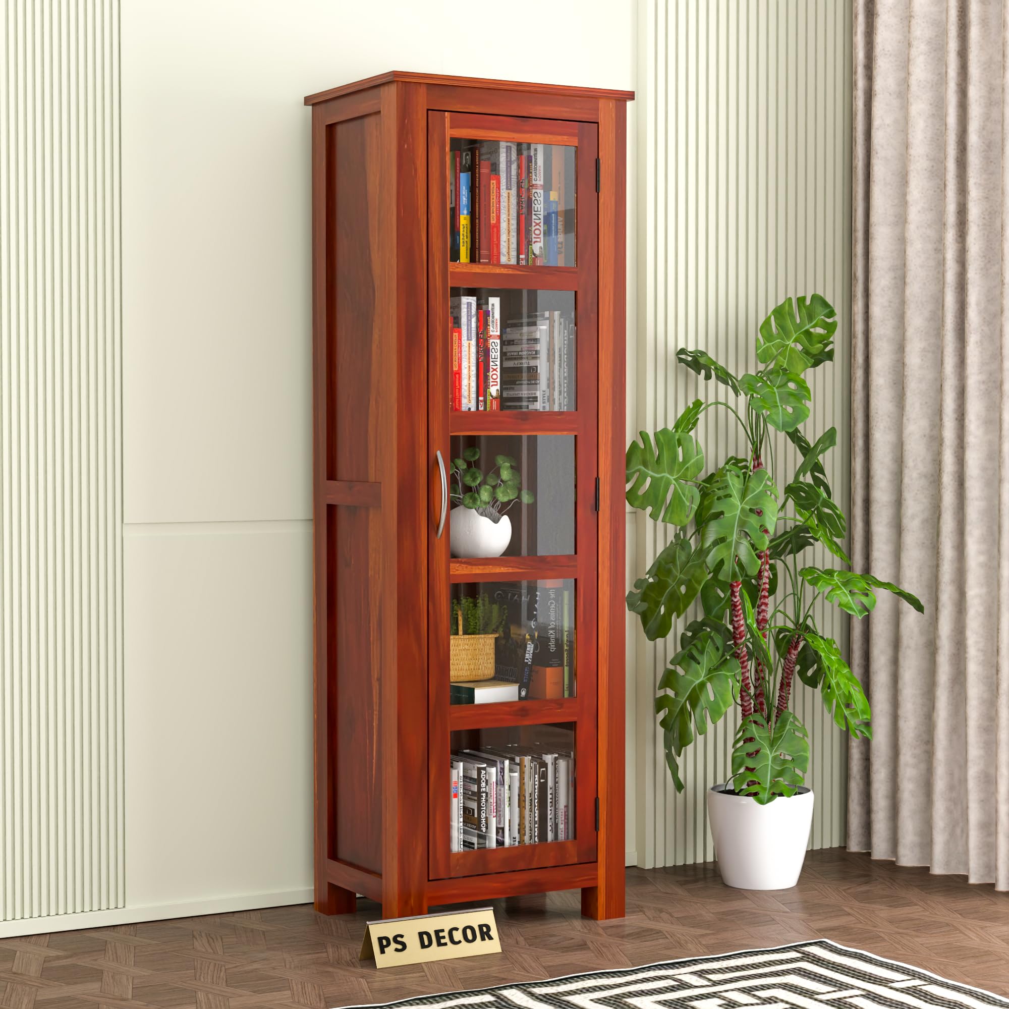 PS DECOR Furniture Sheesham Wood Crockery Cabinet || Kitchen Cabinet || Bookshelf || Wooden Storage Cabinet || Wardrobes || Honey Finish (Honey)