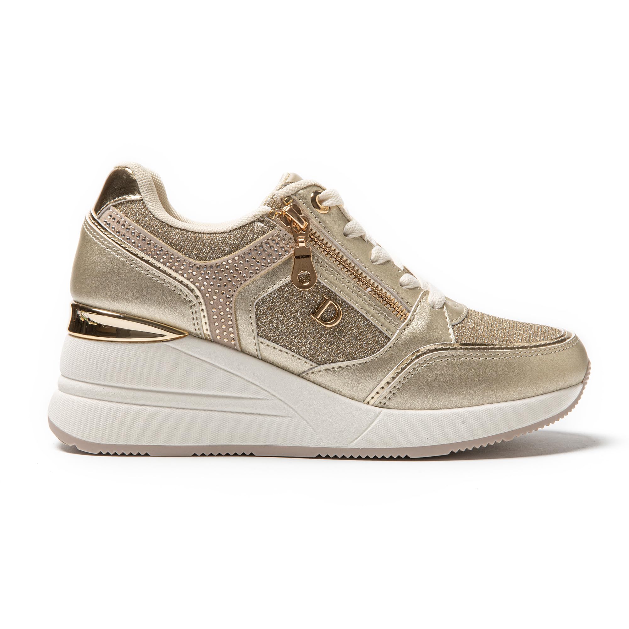 JOMIX Scarpe da Ginnastica Donna con Zeppa Sneakers Eleganti Glitterati con Cerniera Laterale e Suola Spessa Comode per Camminata Quotidiana