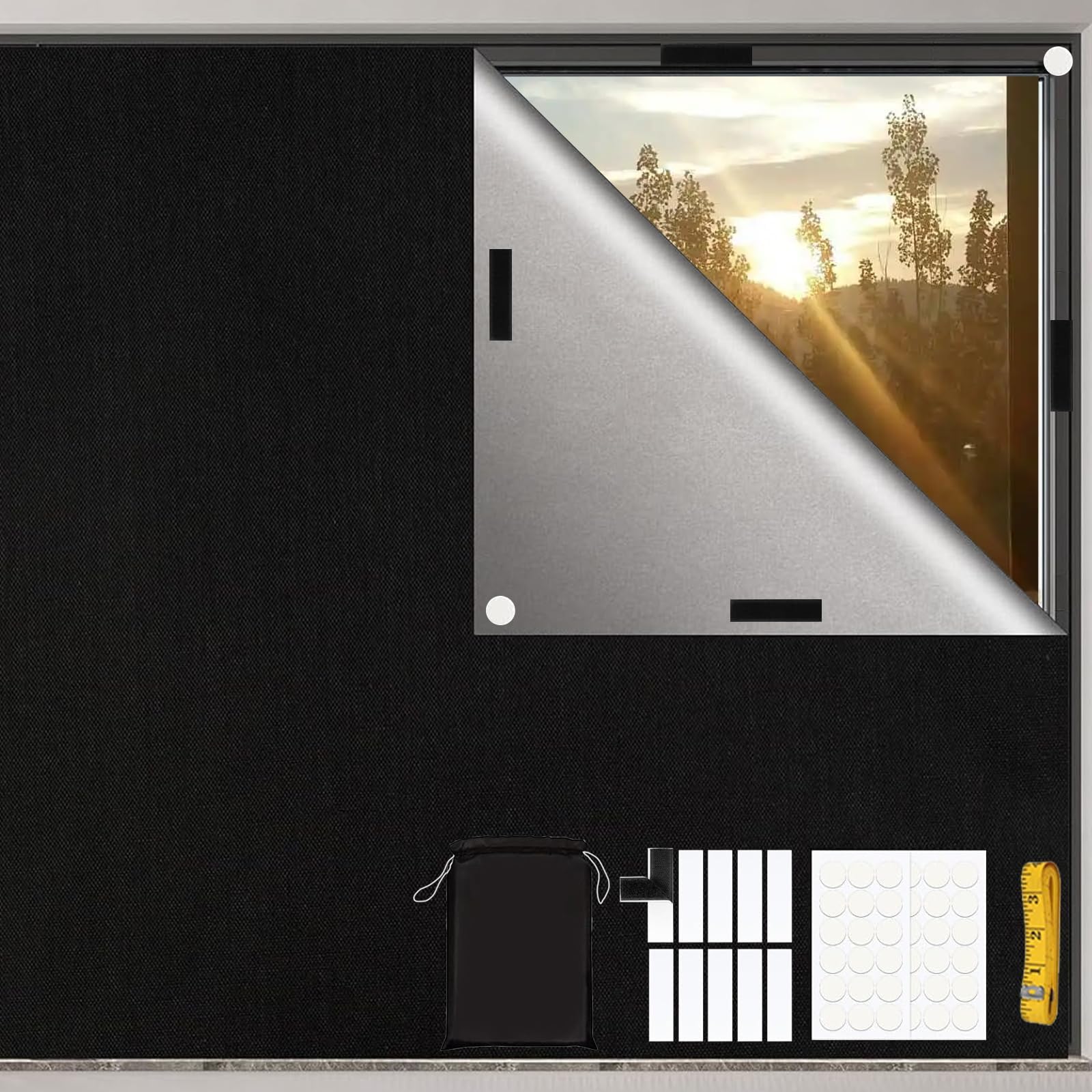 OSHIMA Blackout Roller Blinds, 300x145cm, No Drilling Roof Window Sun Protection, Including Nano Adhesive Tapes