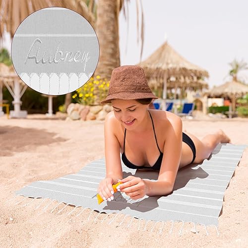 Miniatura 4 de Toallas de playa de algodón personalizadas con borlas para adultos, de gran tamaño, 39 x 70 pulgadas, toalla de playa turca personalizada con nombre