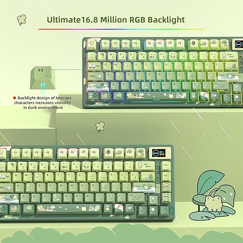 Miniatura 5 de Womier SK80 Teclado al 75% con pantalla multimedia a color, teclado mecánico para juegos, linda rana verde con cable, montaje en junta