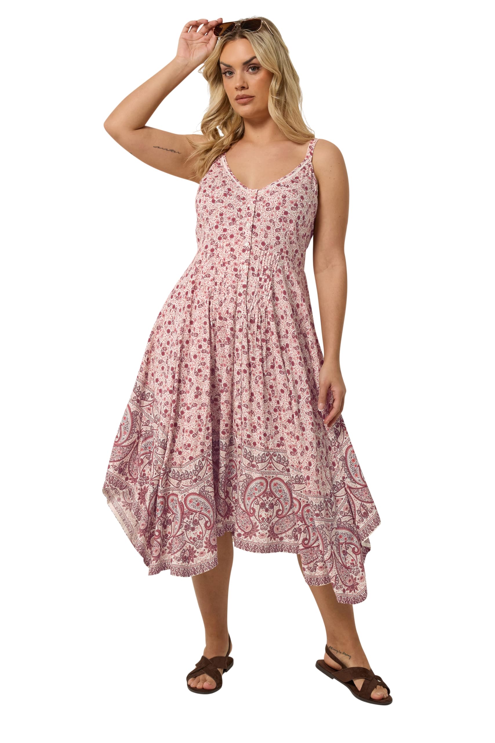 Yours Women's Light Pink Paisley Print Hanky Hem Dress In | Size: 20
