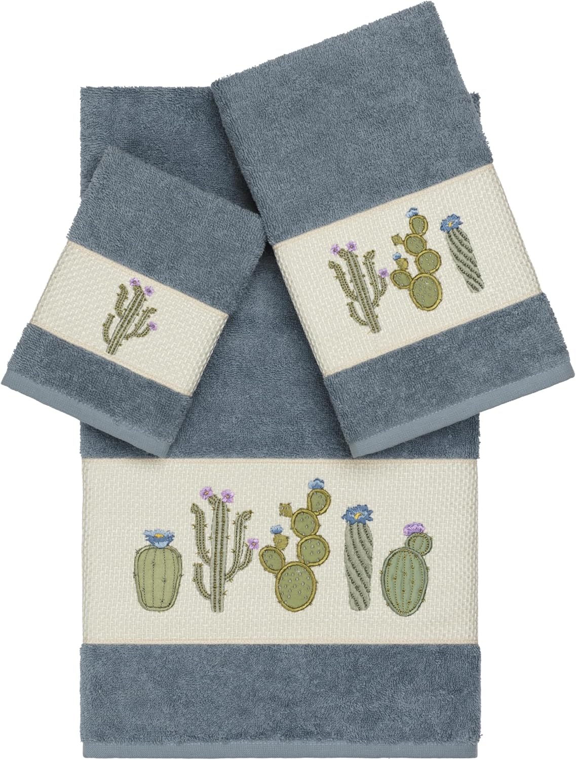 Romance 2-Piece Bath Towel Set, Whimsical Cactus Design, Premium Turkish Cotton, Soft & Quick-Drying, 2 Bath Towels, White