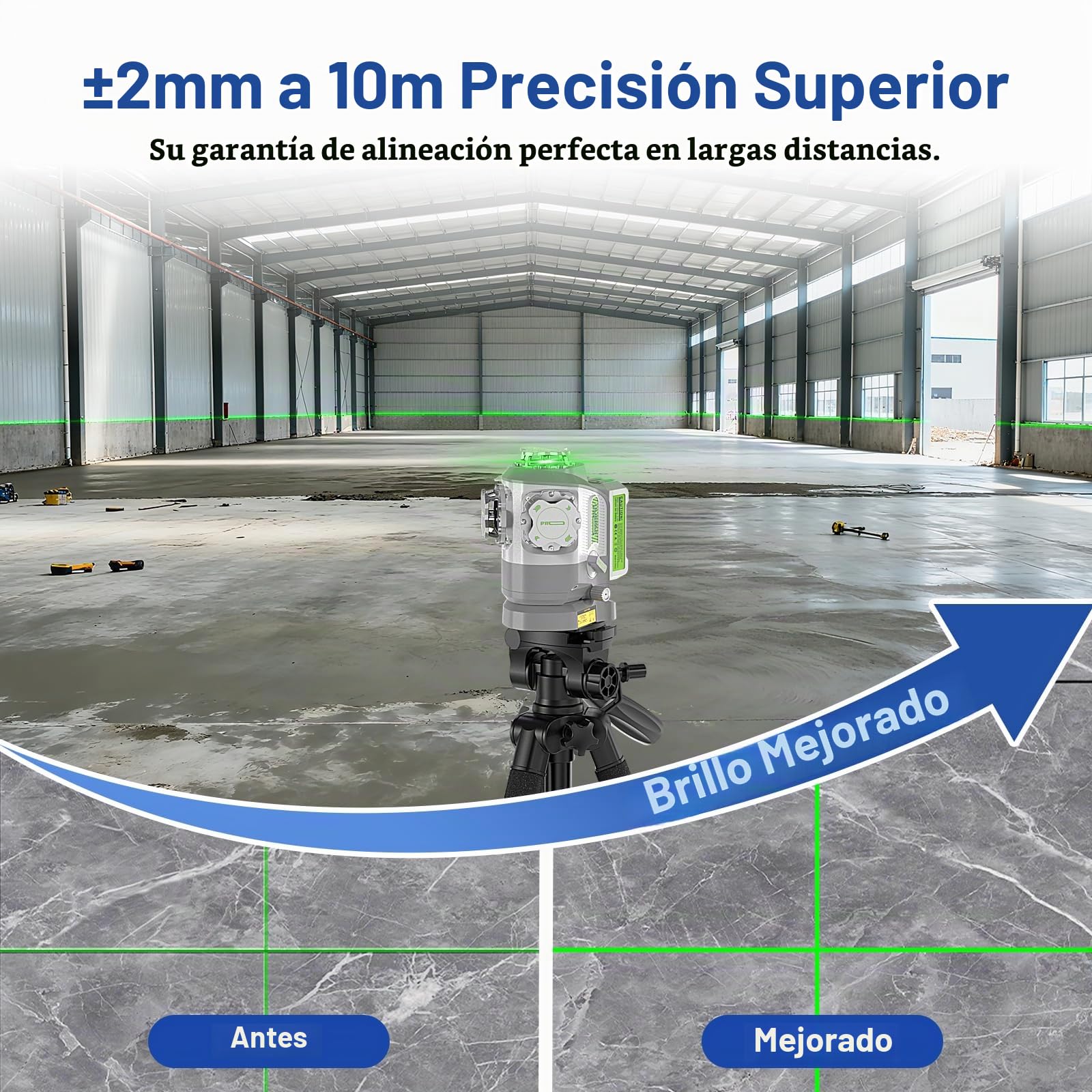 Huepar Pro Láser Nivelador con Base Giratoria Ajustable en Pivot, Nivel Láser Verde Autonivelante 360°, Recargable, Control Remoto, Alta Precisión ±2 mm, Modo Pulso, Uso Profesional