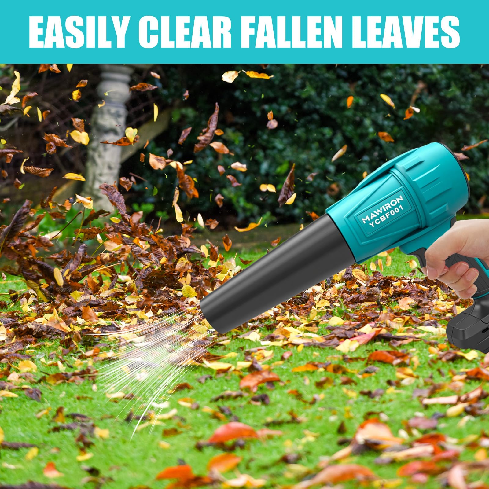 Soplador de hojas inalámbrico de 18 V Turbo Super Power compatible sin escobillas 55000 rpm alta velocidad para limpieza de jardines y terrazas, cuidado del césped y remoción de nieve