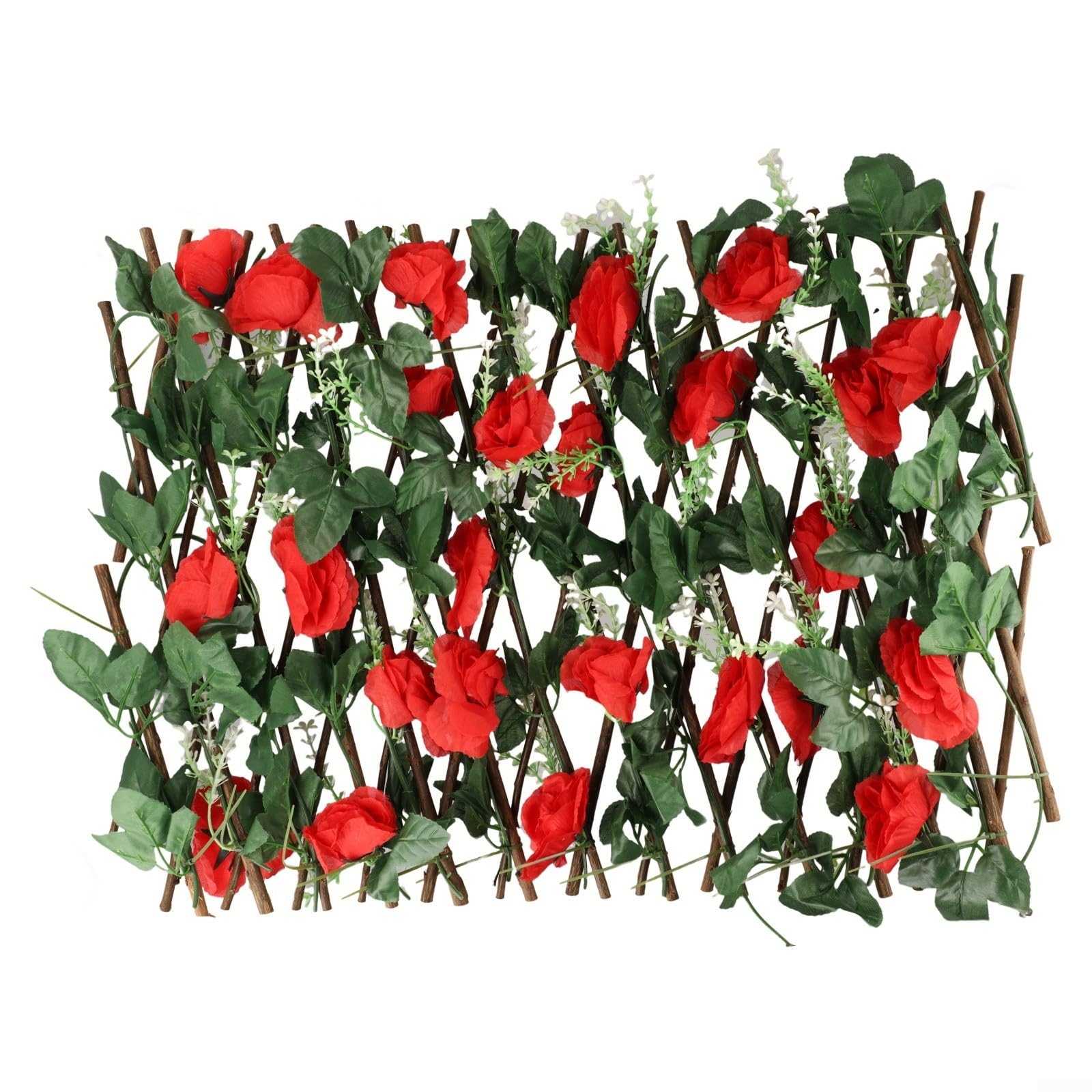 Artificial Hedge Fence, Expanding Trellis Artificial Flower Garden Decor, Outdoor Telescopic Fence, Simulated Flower Leaves Fence(Red)