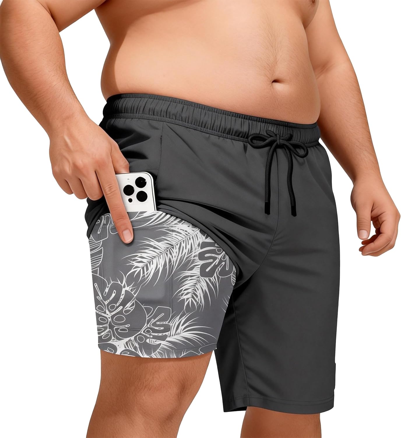 Big and Tall Men's 10'' Swim Trunks with Compression Liner Quick Dry Bathing Suit Summer Beach Shorts, 2XL-9XL
