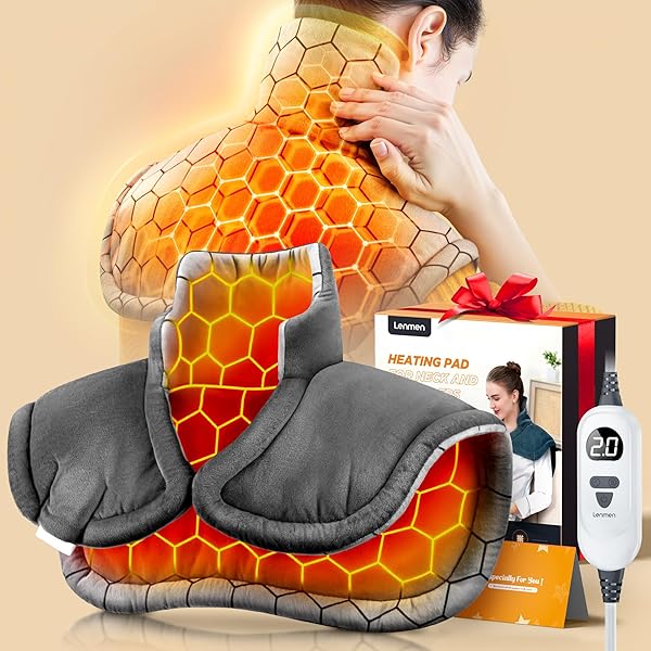 Graphene-Infused Heating Pad 3X Deeper Pain Relief, Weighted Instant Heating Pads for Neck and Shoulders, Heated Wrap w/ 6 Heat Options 4 Auto-Off Timer, Gifts for Mom Women Christmas Birthday