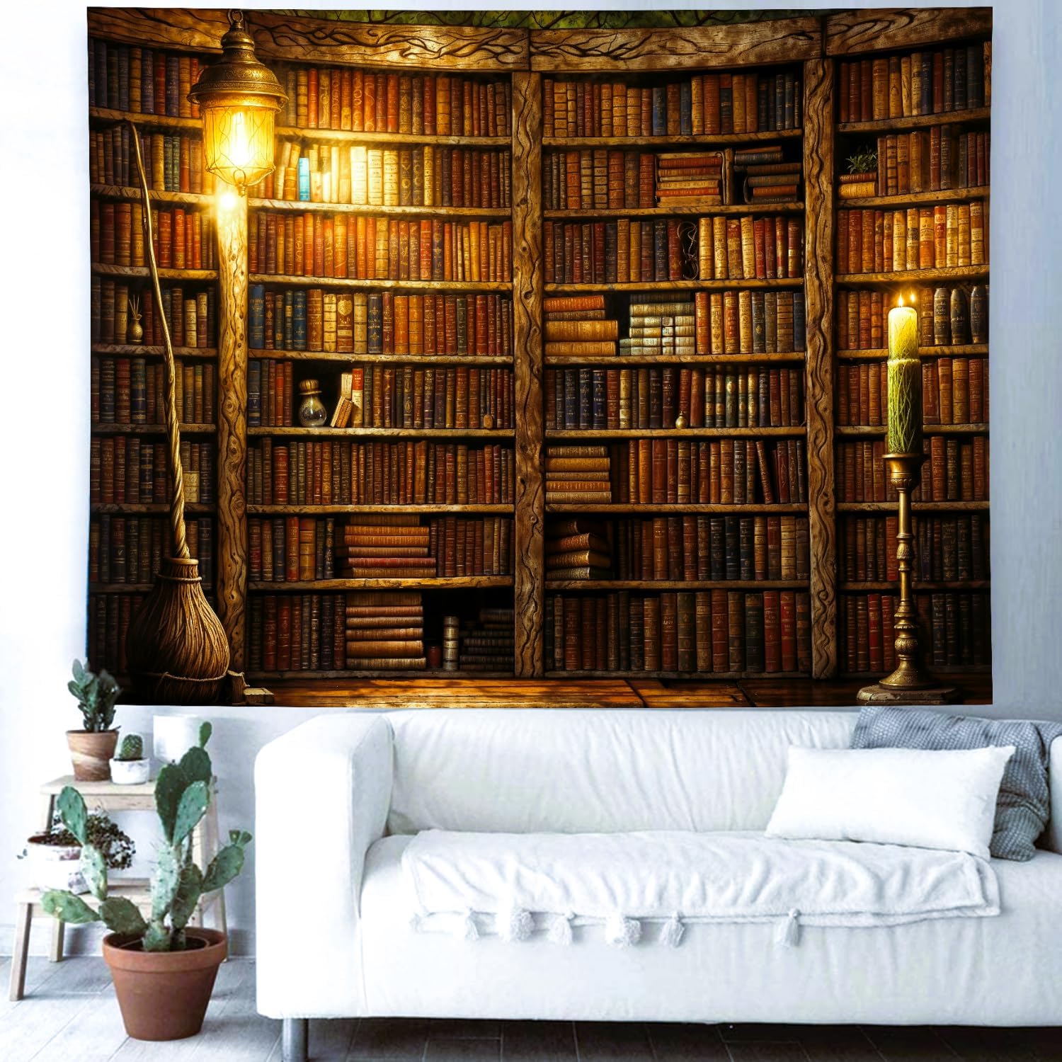 Delur Medieval Bookshelf Tapestry Vintage Library Bookcase Retro Gothic Book Tapestry Wall Hanging Colorful Aesthetic Abstract Psychedelic Headboard for Bedroom Living Room Home Decor (70.8" x 92.5")